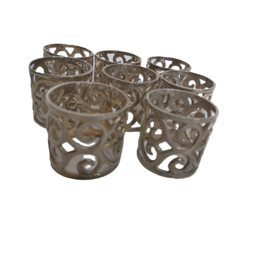 Vintage International Silver Co Silverplated Filigree Scroll Napkin Rings Set 8 - Picture 6 of 7